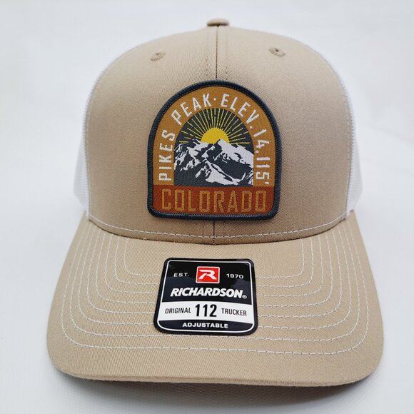 Pikes Peak Colorado Woven Patch Hat Cap Richardson 112 Trucker Style Mesh - Picture 1 of 4
